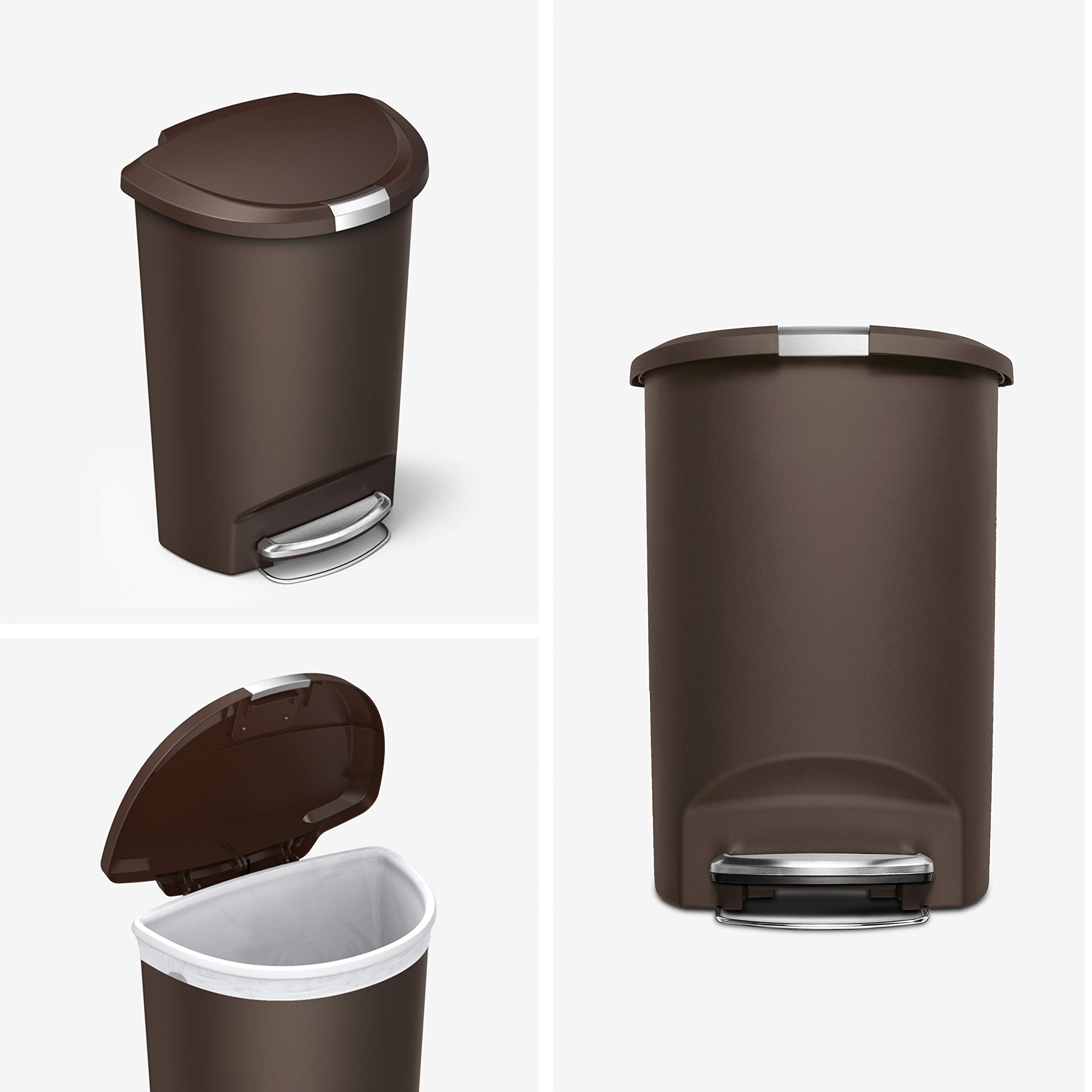Simplehuman 50 Liter / 13 Gallon Semi-Round Kitchen Step Trash Can With Secure Slide Lock, Mocha Plastic